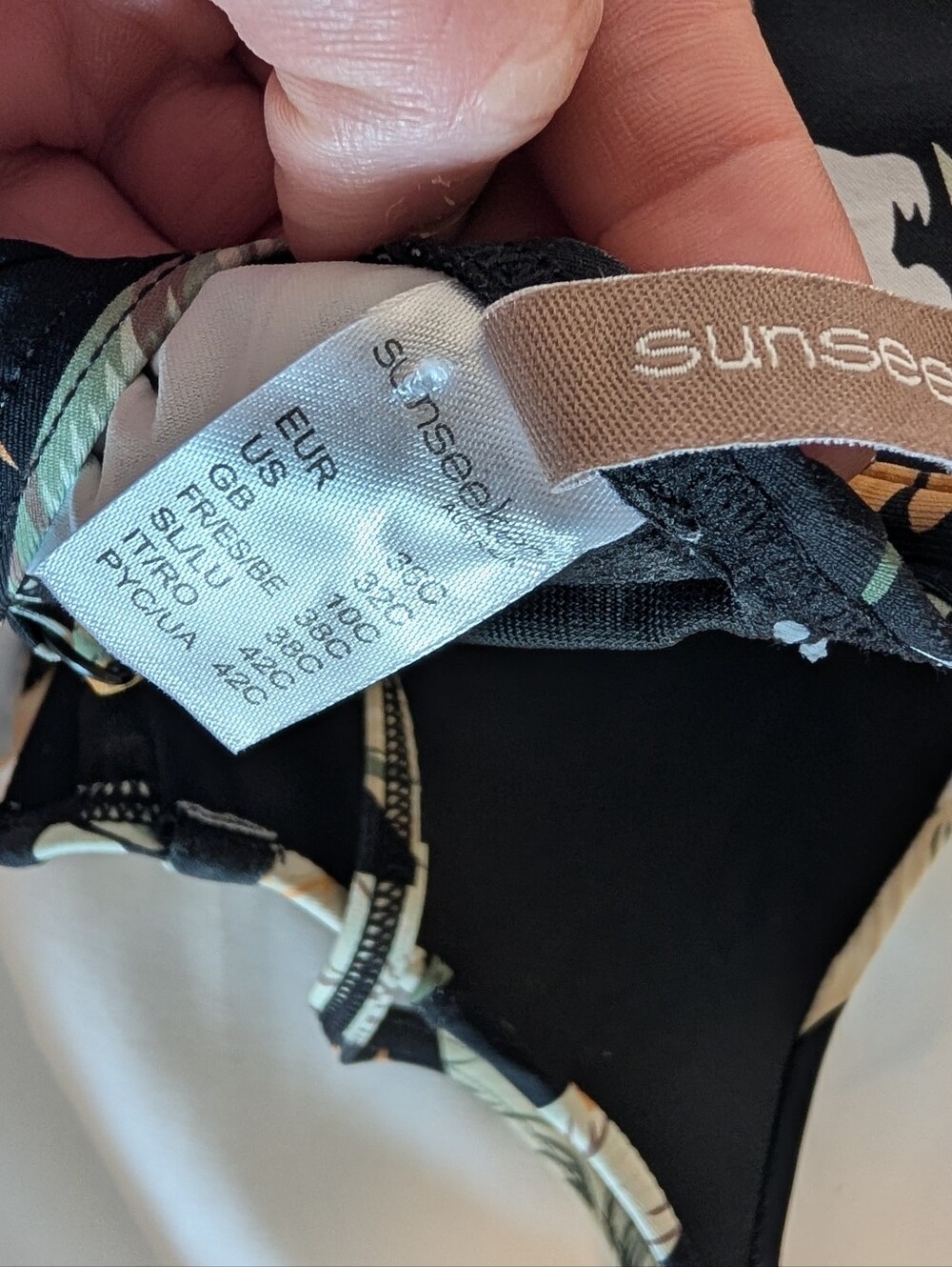 Sunseeker - Bikini Top. Black With Green, White And Yellow Floral/Leaf Design. - Picture 3 of 4